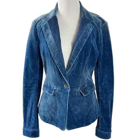 Vintage Diesel Blue Velvet Blazer Size XS Retro Y2K 70s Grunge Punk Fall Winter - Picture 3 of 11